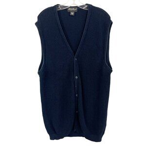 Eddie Bauer Navy Blue Knit Button Front Sweater Vest - Men's Size Large Tall